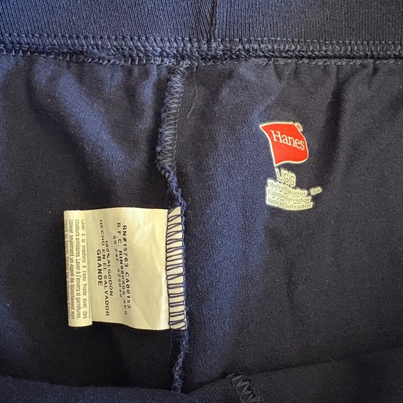 TWO PAIR HANES JERSEY POCKET SHORTS, 100% COTTON, SIZE LARGE, 1 BLACK, 1 BLUE - Picture 4 of 4